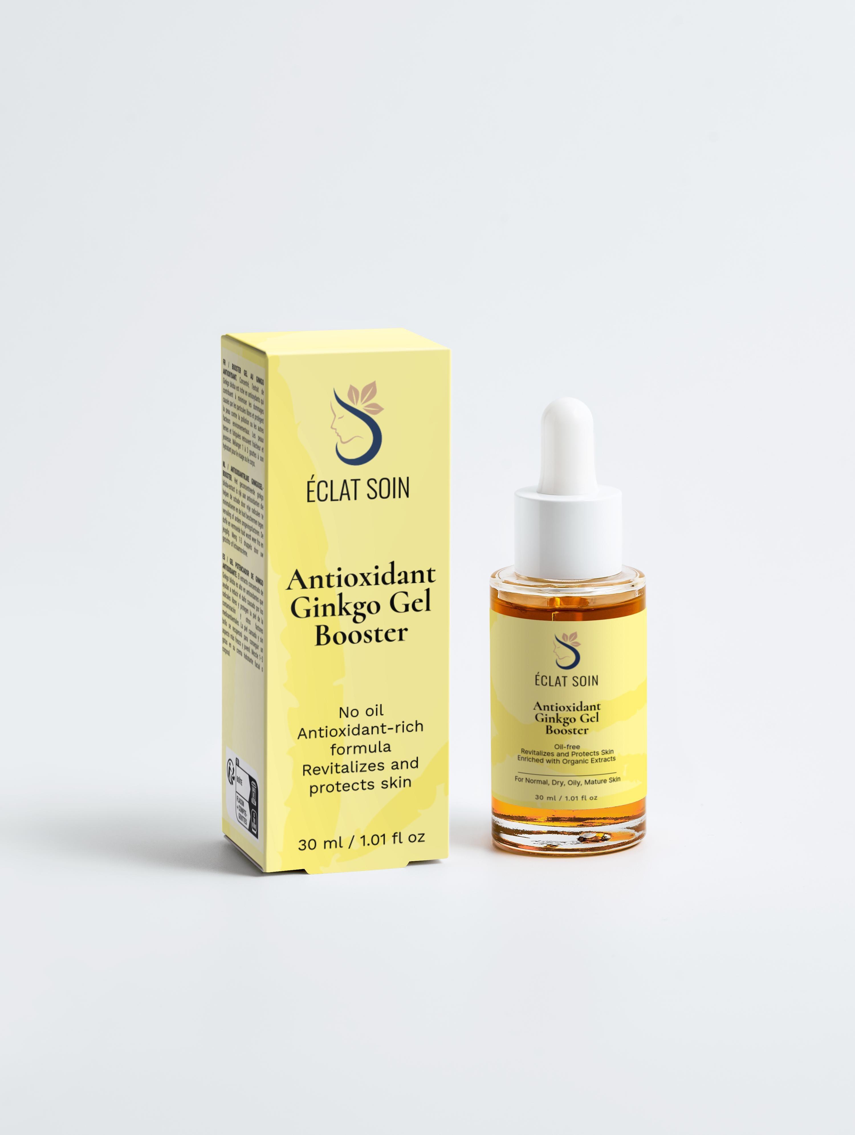 Eclat Soin Antioxidant Ginkgo and Green Tea Gel Booster in a 30ml bottle, revitalizes and protects skin.